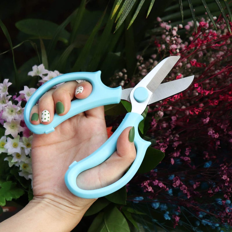 Jasni Garden Pruning Shears Scissors with Comfort Grip Handle, Premium Steel Professional Floral Scissors, Perfect for Arranging Flowers, Pruning, Trimming Plants, Gardening Tool (Blue) - Image 4
